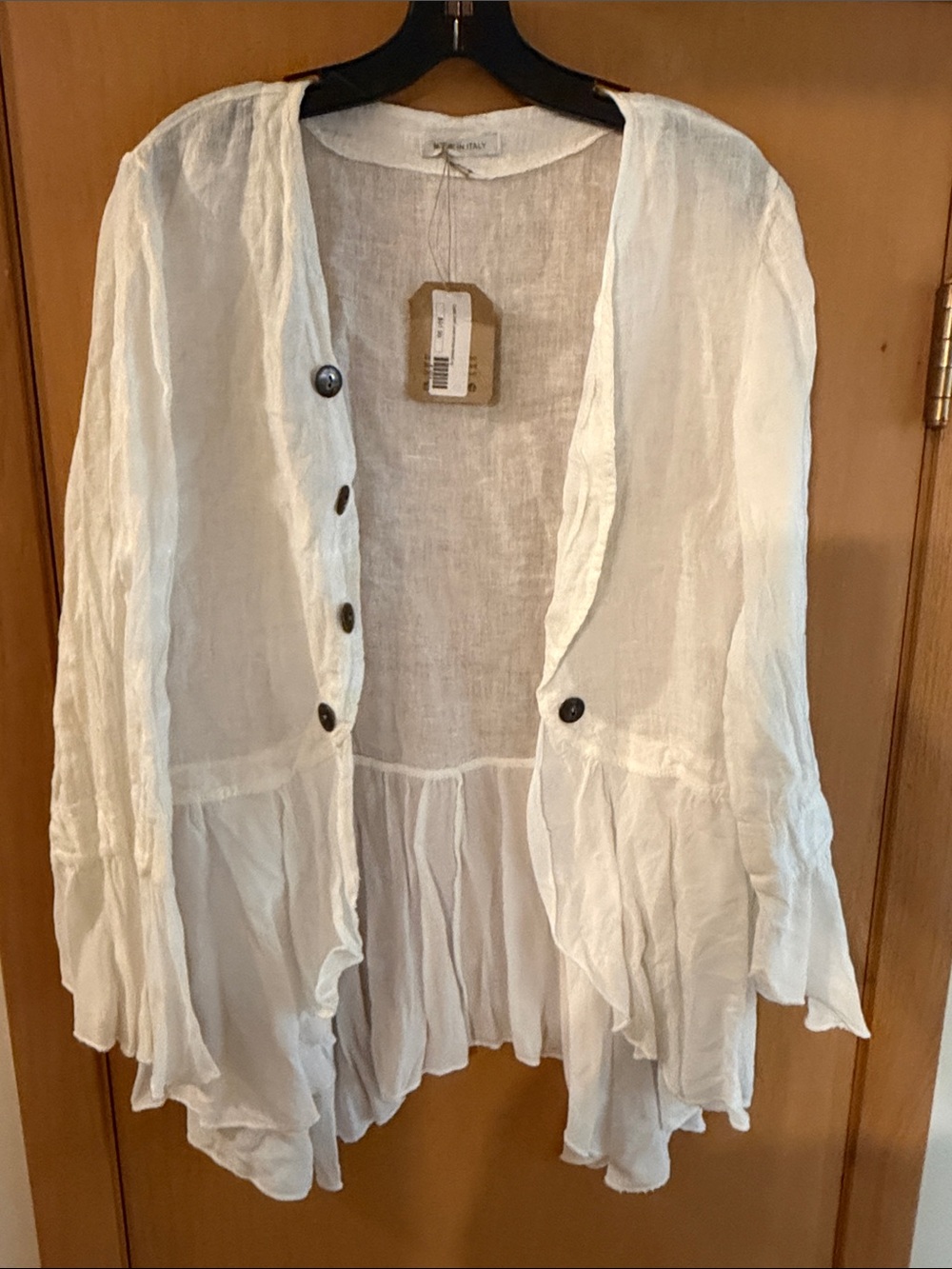 Cobblestone Living Women’s Linen Ruffled Button Cardigan New White Med Large